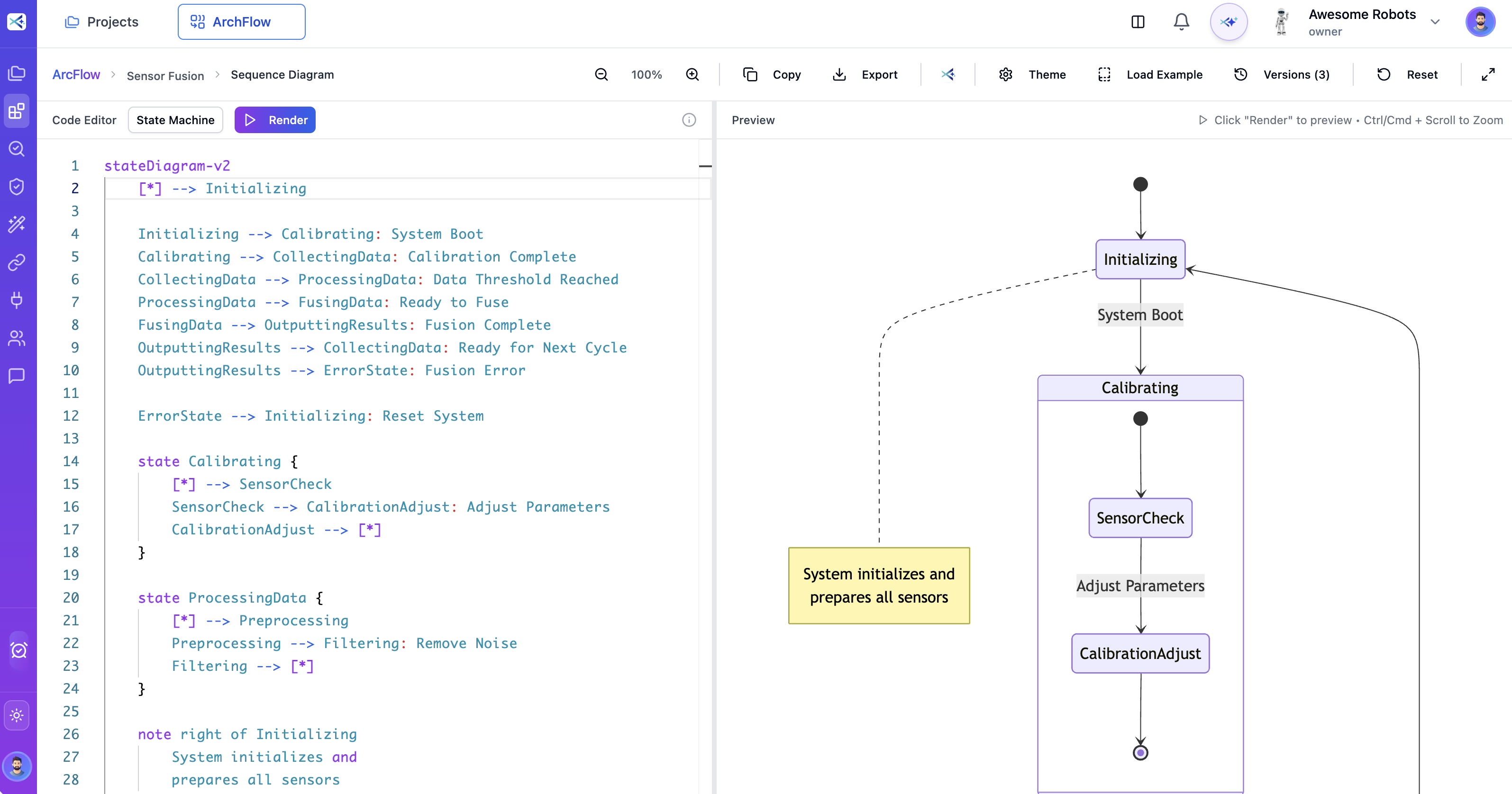 ArchFlow State Machine - Define system behavior with state diagrams